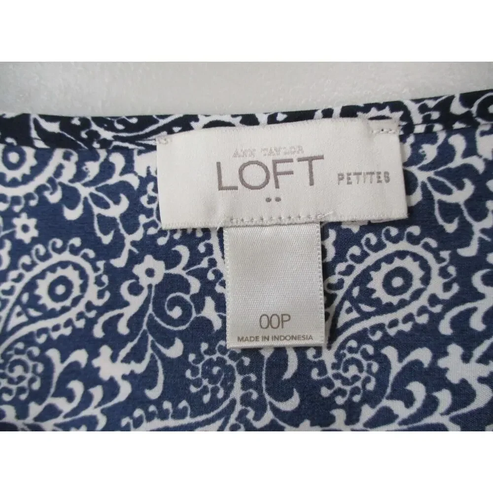 Ann Taylor LOFT Romper Womens 00P Blue Paisley Shorts Roll Tab Top XSP XS Petite - Picture 15 of 16